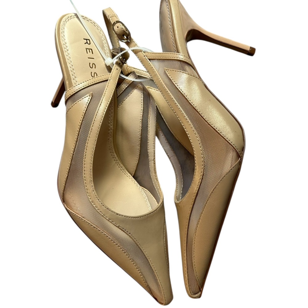 NEW Reiss Ellie Mesh Slingback Heels Latte Tan | Pointed Toe Court Pump | EU 39 - Picture 9 of 11